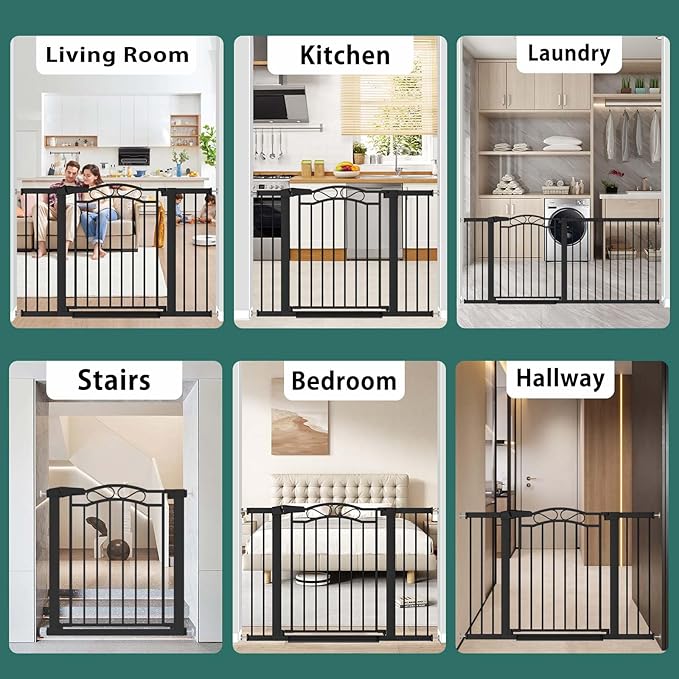 Fairy Baby 29.5"-48.8" Extra Wide Baby Gate for Stairs, Pressure Mounted Easy Walk Thru Pet Gate, Metal Safety Child Gate No Drill, Auto Close Long Dog Gates for the House Doorways, Black