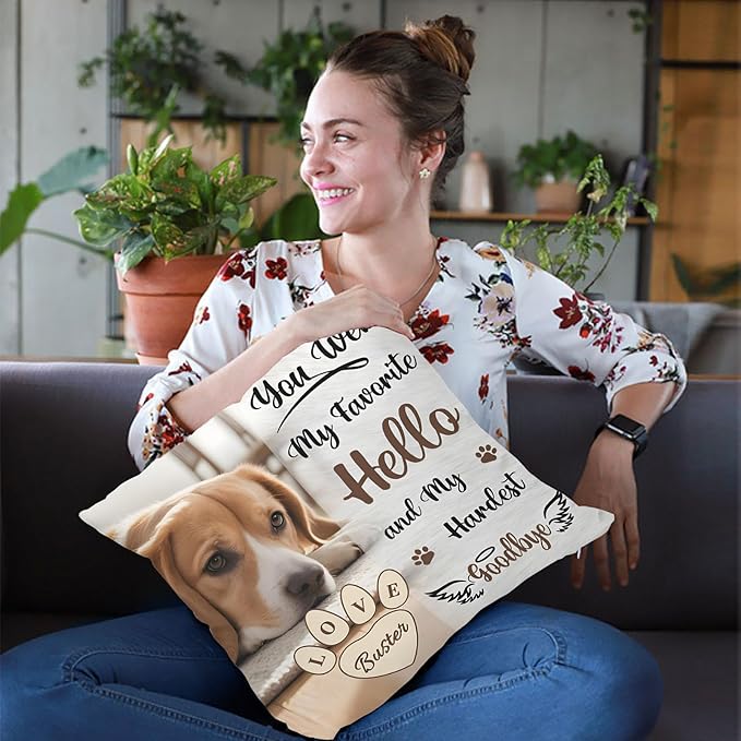 Alienc Personalized Dog Memorial Pillow with Photo - Custom Pet Memory Gift, Soft Sympathy Gift for Loss of Dog or Cat, Heartfelt Remembrance Throw Pillow