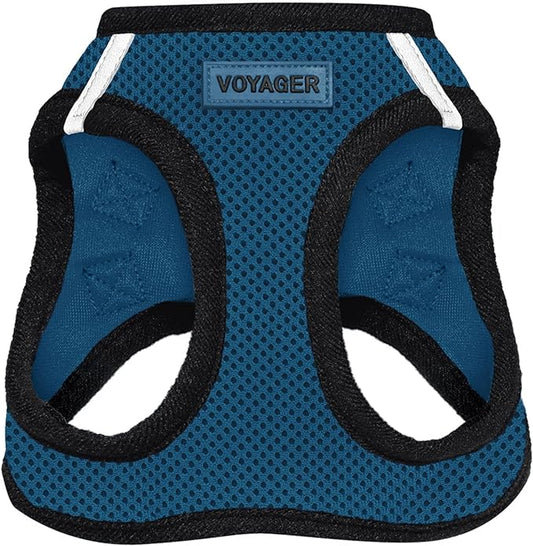 Best Pet Supplies - All Weather Mesh / Plush, Reflective, No Pull Harness for Small, Medium Dogs, Cats - Secure with Hook & Loop Fastener, Buckle, Double D-Rings - Blue/Black Trim, XL
