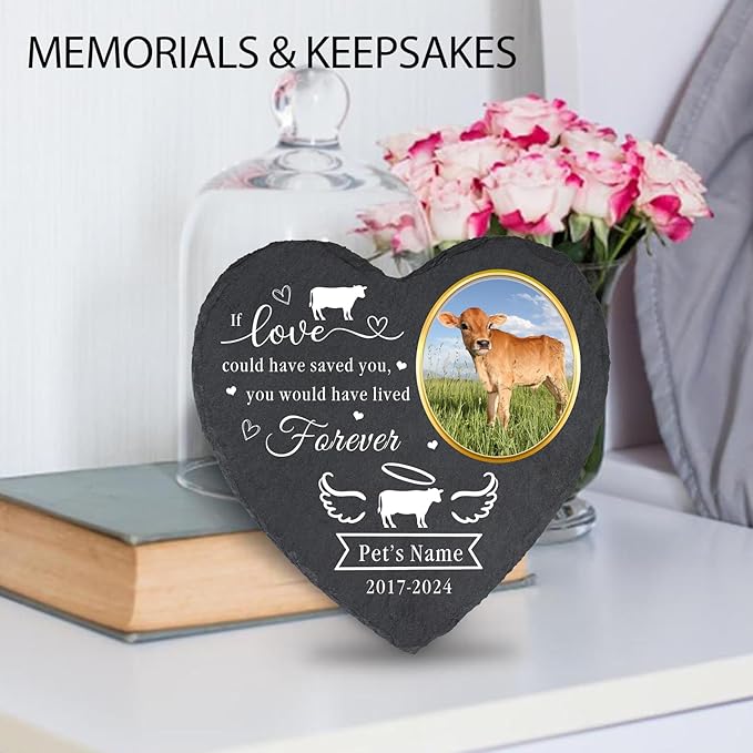 Personalized Pet Cow Memorial Stone, Customized Pet Bull Grave Marker with Photo Name Date, Pet Memorial Gifts for Loss of Highland Cattle, Cow Headstone Gravestone, Cow Memorial Plaque