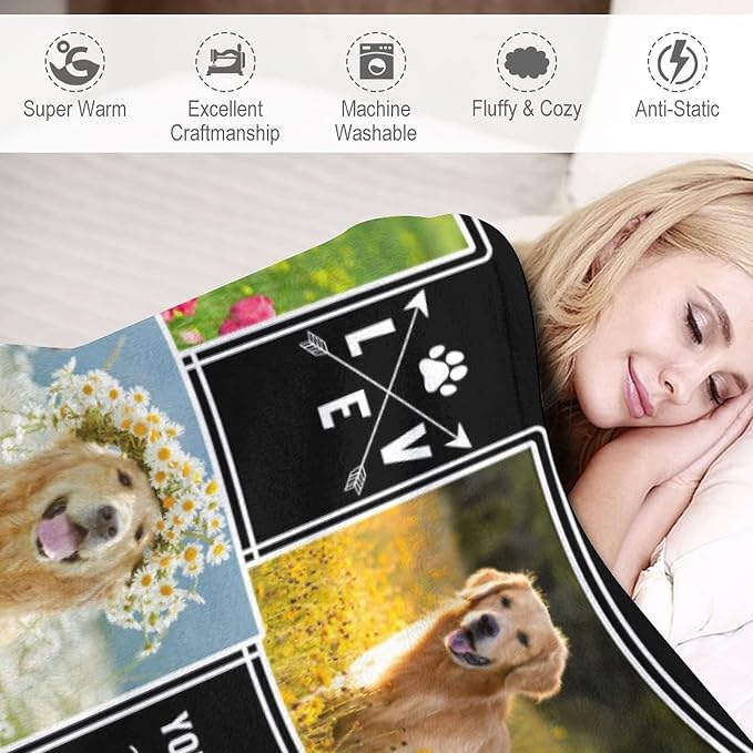 Personalized Throw Blanket with Dog Photo,Dog Memorial Blankets Customized with Photo for Pet Cat Sympathy Remembrance Gift Custom Soft Fleece Throw Blankets Memory Gift for Family and Friends