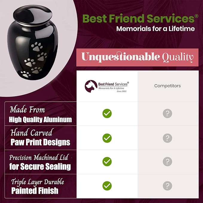 Ottillie Paws Legacy Series Pet Urn for Dogs, Handmade Aluminum Memorial Cremation Urn (X-Large - Pets up to 170 lbs, Ebony, Vertical Pewter Paws)