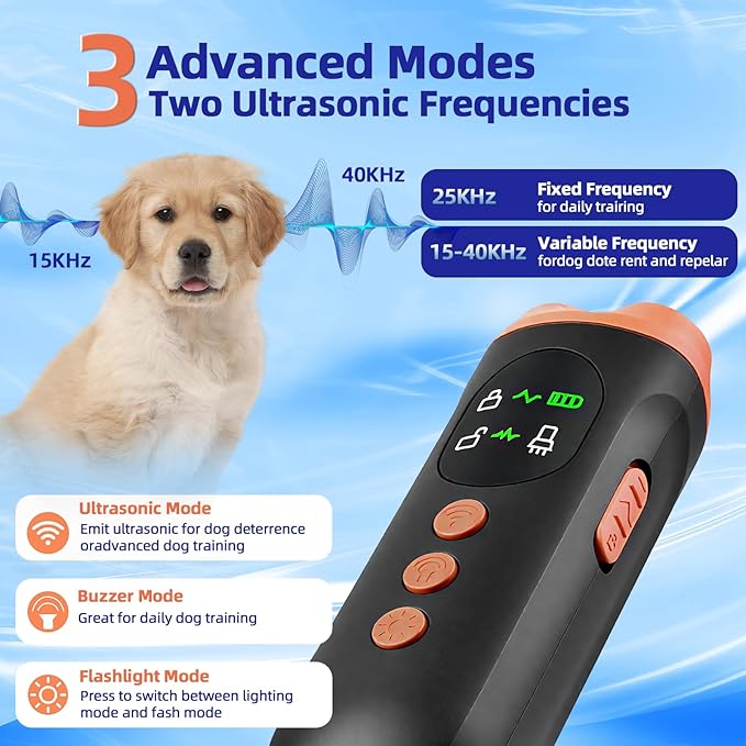 Ultrasonic Dog Bark Deterrent Device: Rechargeable Anti Barking Device for Dogs with 3 Modes - Up to 35FT Range Safe Humane Training Tool - Small Medium Large Dogs Indoor Outdoor Use