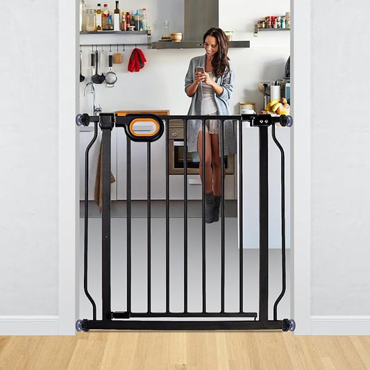 owlie Baby Gate for Stairs 29-33 Inch Wide, Safety House Gate for Baby Pet Gate with Door Pressure Mounting Gates for Kids Toddler Dogs Indoor Stairway Doorway Black (30.5'' Tall)