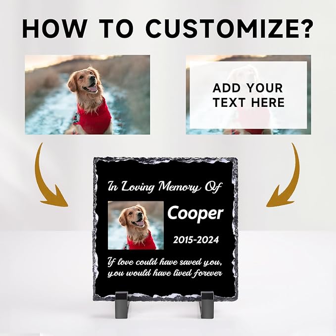 Pet Memorial Stones for Dogs, Dog Memorial Stone Outdoor, Pet Headstones for Dogs, Memorial Gifts for Loss of Dog, Custom Stone Picture Frame Plaque with Name/Text