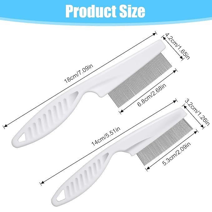 2 Pcs Flea Comb for Dogs and Cats, Stainless Steel Pet Grooming Combs Fine Tooth Dog Comb Pet Hair Removal Tool for Grooming Massaging and Cleaning (2 Sizes)