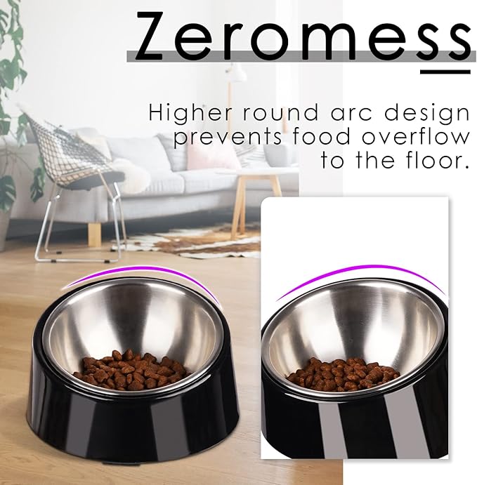 SuperDesign Mess Free 15° Slanted Bowl for Dogs and Cats, Tilted Angle Bulldog Bowl Dog Feeder, Non-Skid & Non-Spill, Easier to Reach Food L/2 Cup Dark Black