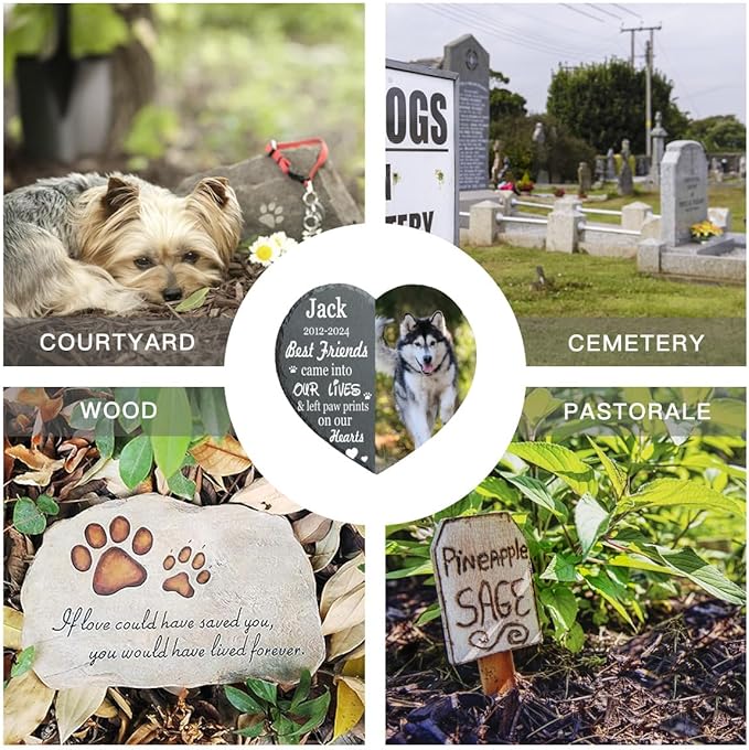 Paw Print Pet Heart Shaped Dog Memorial Stone with Photo Frame, Dog Memorial Stone, Pet Memorial Stone, Pet Grave Marker Headstone, Personalized Pet Memorial Gift, Loss of Dog Cat Sympathy Gift