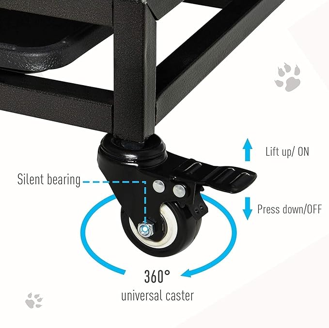 44 inch Heavy Duty Dog Crate with Wheels, Indestructible Escape-Proof Steel Pet Kennel for High Anxiety Large Medium Dogs, Chewproof Indoor Double Door Dog Kennel with 2 Trays, 3 Locks, XL