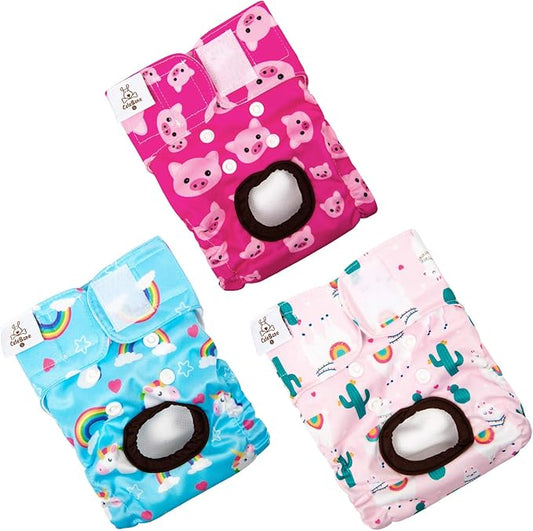 CuteBone Dog Diapers Female Washable Small Medium Large 3 Pack Reusable Doggie Diapers Puppy Period Pants for Doggy Heat Cycle Peeing D31XS