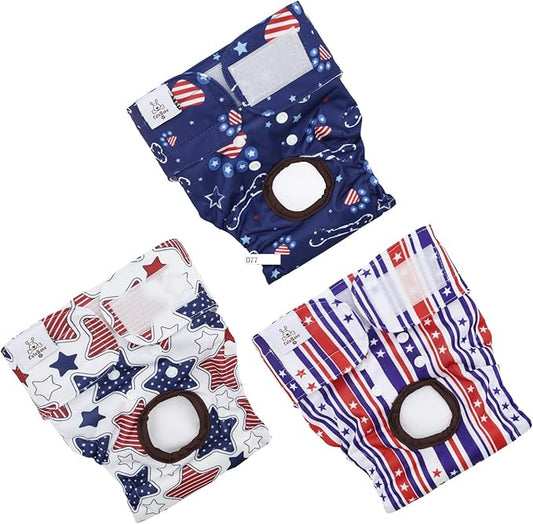 CuteBone Dog Diapers Female Washable Small Medium Large 3 Pack Reusable Doggie Diapers 4th of July Puppy Period Pants for Doggy Heat Cycle Peeing