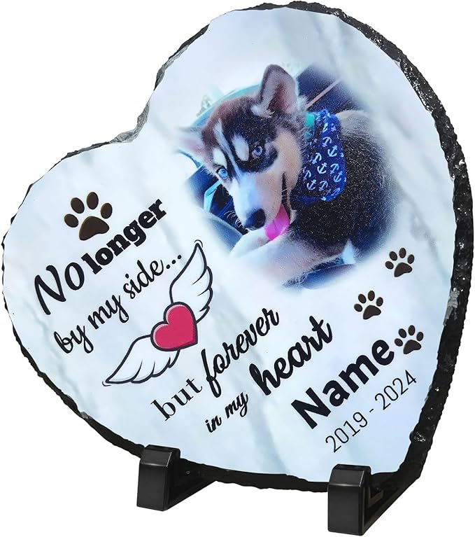 Memorial Stone for Loss of Dog, Personalized Dog Memorial Stone Gifts - Sympathy Remembrance Plaque, Custom Colorful Pet Memory Garden, Passing Away Gifts for Cat Grave Headstones (Heart 01)