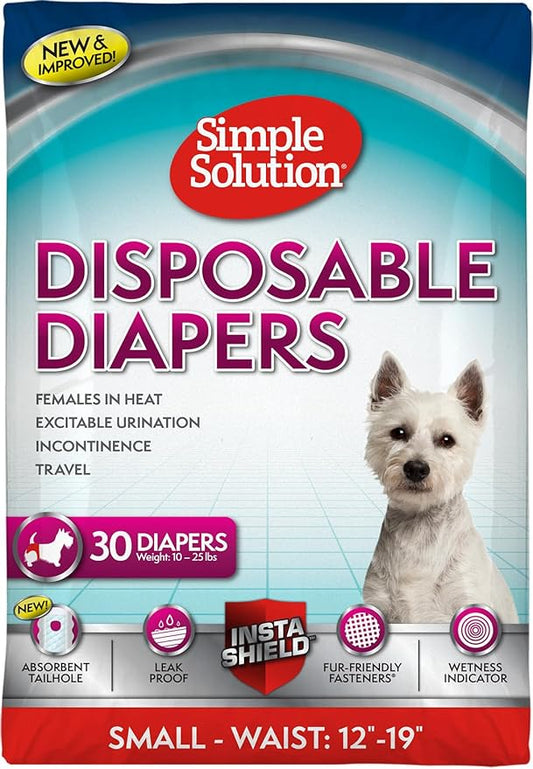 Simple Solution Female Dog Diapers – Disposable Diapers for Potty Training, Incontinence, and Heat Cycle Protection_Leak-Proof Fit for Small Dogs, 12–19 Inch Waist – 30 Count (Pack of 12)