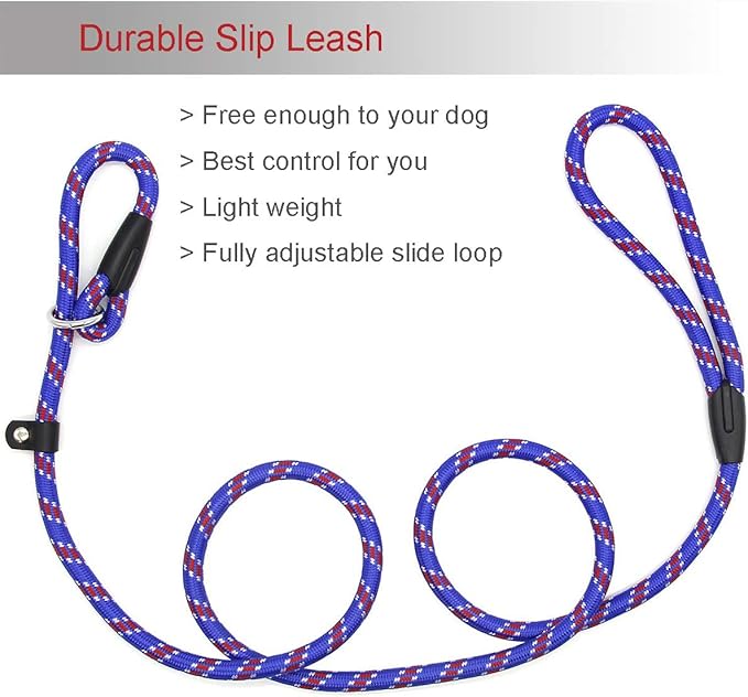 Dog Rope Leash, 5 FT Pet Slip Lead, Dog Training Leash, Standard Adjustable Pet Nylon Leash for Small Medium Dogs 10-80 lb Walking(Blue)