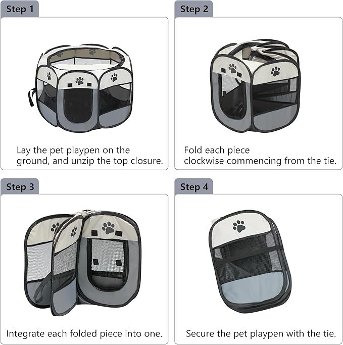 Cat Dog Playpen, Puppy Pet Playpen Indoor for Small Dog Crate Tent Cage Outdoor, Portable Pop Up Dogs Enclosure Kennel with Carrying Case for Dogs/Cats/Rabbits Grey.