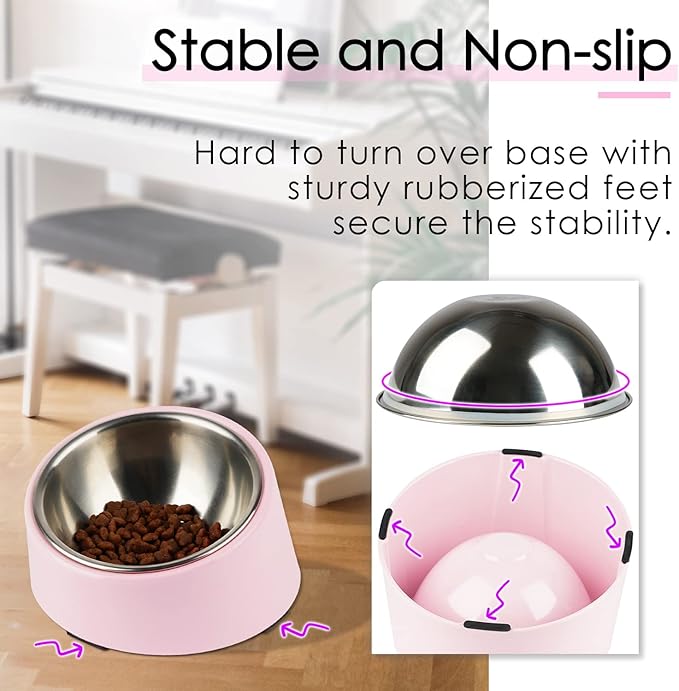 SuperDesign Mess Free 15° Slanted Bowl for Dogs and Cats, Tilted Angle Bulldog Bowl Dog Feeder, Non-Skid & Non-Spill, Easier to Reach Food L/2 Cup Pink