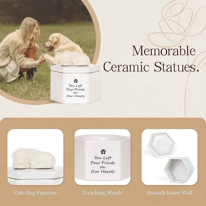 Dog Memorial Keepsake Box, Dog Urns for Ashes, Dog Memorial Gifts for Loss of Dog Sympathy Gift, Hair Container Remembrance Pet Loss Sympathy Gifts, Rainbow Bridge(Ceramic)