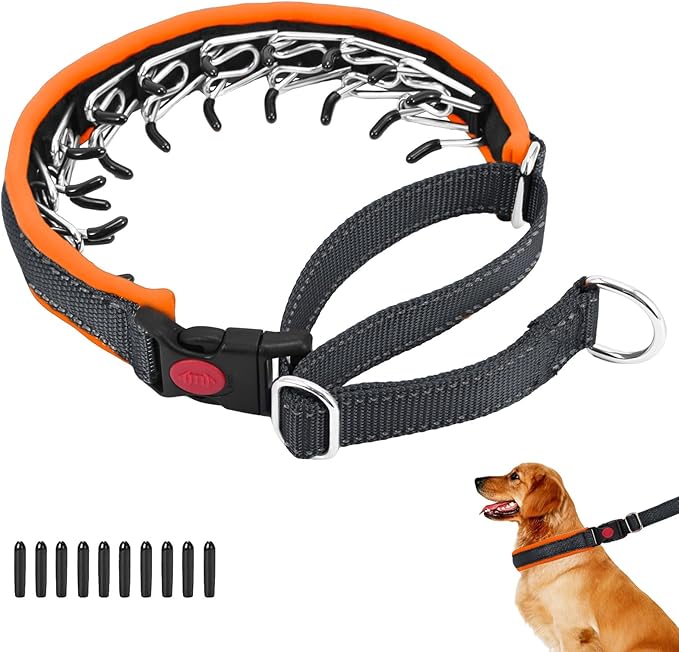Martingale No Pull Dog Collar for Large Medium Small Dogs, Heavy Duty Nylon Reflective Adjustable Anti Pull Slip Collar with Buckle for Training Walking S Black Orange