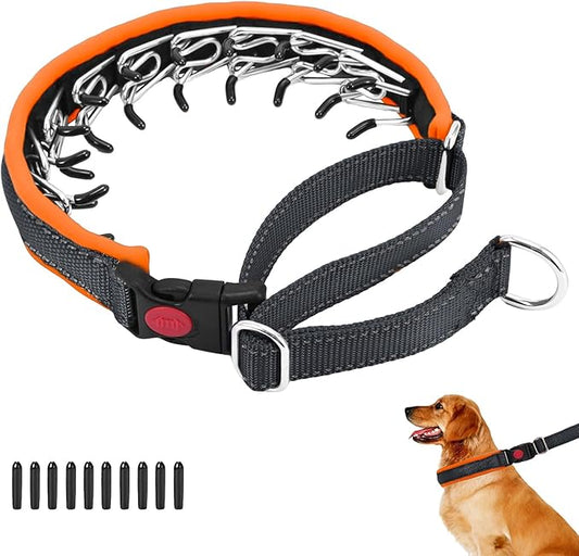 Martingale No Pull Dog Collar for Large Medium Small Dogs, Heavy Duty Nylon Reflective Adjustable Anti Pull Slip Collar with Buckle for Training Walking L Black Orange