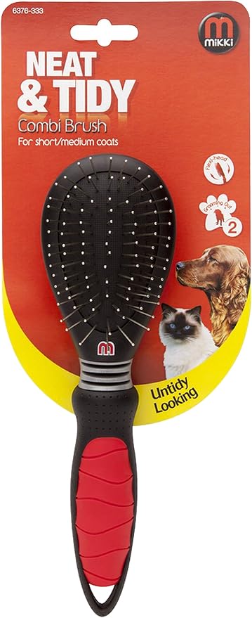 Mikki Dog, Cat Combi Brush Removes Knots, Tangles -2 sided -Nylon and Ball Pin for Small to Medium Pet
