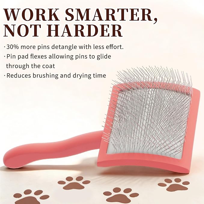 Pet Slicker Brush for Dogs - Easy Grooming, Fluffing & Detangling for Long-Haired & Curly Breeds (Goldendoodles, Labradoodles), Ergonomic Solid Wood Handle, Large Size