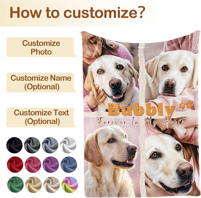 Bemaystar Pet Memorial Gifts for Dogs - Ships Next Day Custom Dog Blanket with Photo & Name Black and White Photo Processing Dog Memorial Gifts for Loss of Dog Cat Passing Away Souvenir(4 Photos)