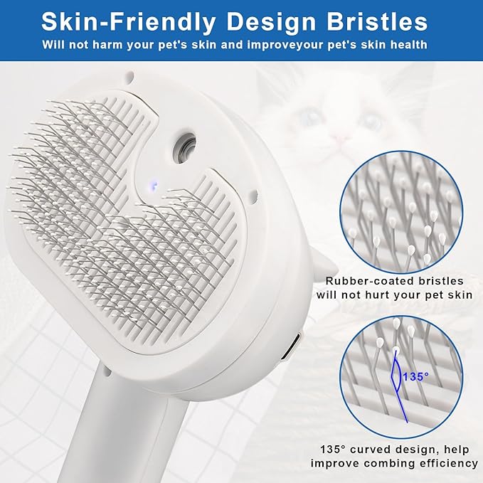 Pet Steam Brush for Shedding, 4 In 1 Brush for Long & Short Haired Cat&Dog, Self-Cleaning Hair Remover with Water Tank And LED Blue Light, Release Button(grey)