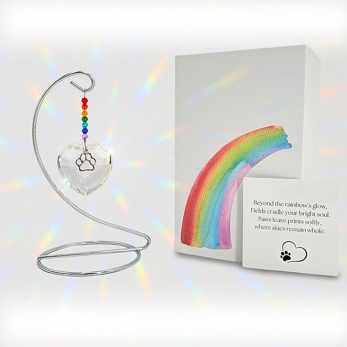 Dog Memorial Gifts for Loss of Dog, Rainbow Bridge Crystal Heart and Paw Suncatcher, Pet Memorial Gifts for Dogs, Pet Loss Sympathy Gift, Dog Remembrance Gift