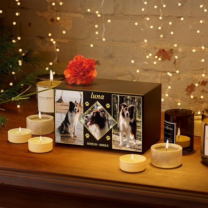 Bemaystar Personalized Pet Urns for Dogs Ashes - Large Custom Pet Memorial Box with Photo, Pet Cremation Urn Box, Wood Keepsake Urn for Pet Cremation, Sympathy Gift for a Pet Weight of Up to 120 lbs
