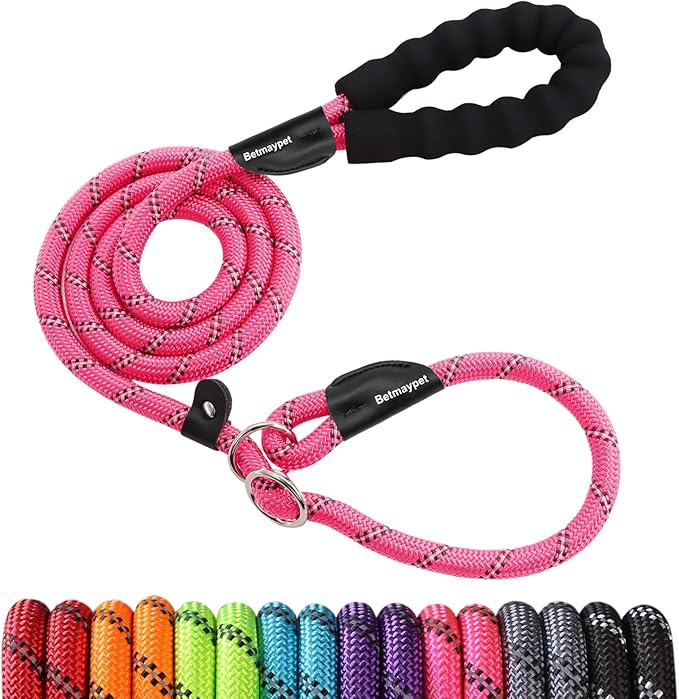 Slip Leads Dog Leash - 4/5/6/8/10 FT Heavy Duty Training Leashes - Reflective & Comfortable Handle for Small Medium Large Dogs (1/2''- 6FT, Pink)