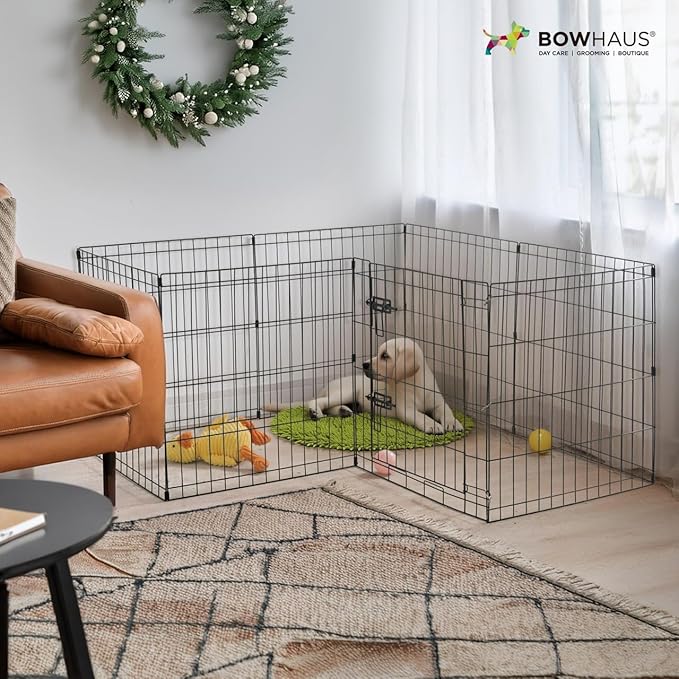 Foldable Outdoor/Indoor Pet Playpen with Gate, Available in 24 Inch Height Metal Portable Kennel, Heavy-Duty Exercise Fence Cage 8 Panels for Small Dog, Animals
