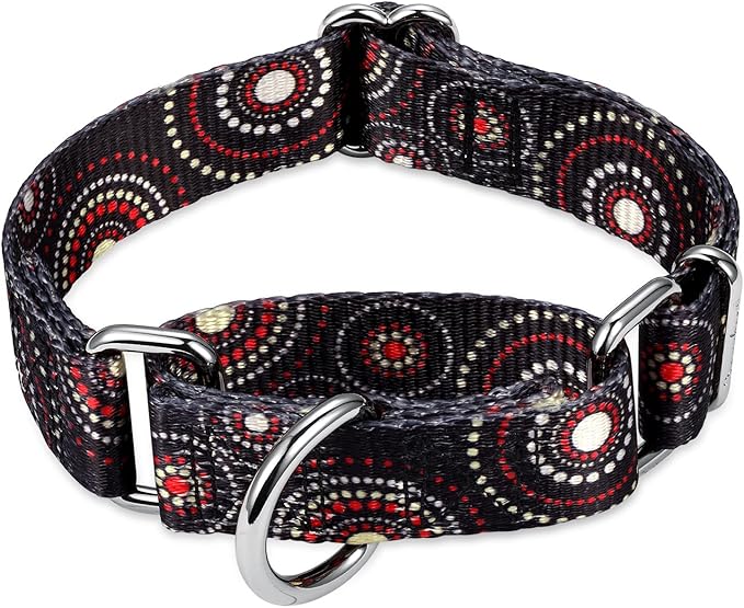 Martingale Dog Collars Colourful Oil Painting Pattern Series - No Pull Pet Collar Silky Soft for Medium and Large Dogs (Medium, 1 Inch Wide, Firework Dots -Black)