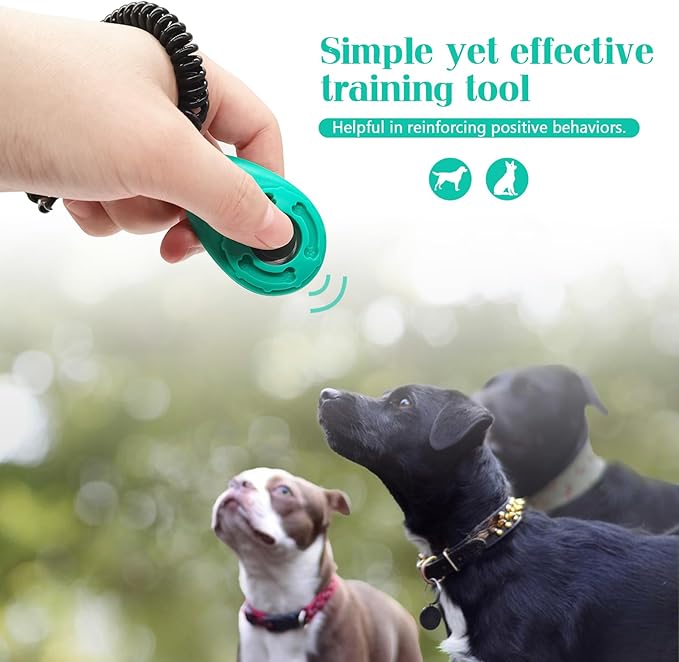 Quacc 2pcs Dog Training Clickers with Wrist Strap and Clasp, Lightweight Durable Pet Trainer Clear Sound Pup Training Clicker for Dog Puppy Cat, Gift for Pet Lovers (Black + Green)