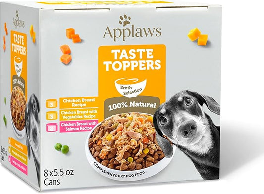 Applaws Taste Toppers, Grain-Free Dog Food Topper, Limited Ingredient, Variety Selection in Broth (8 x 5.5oz Cans)