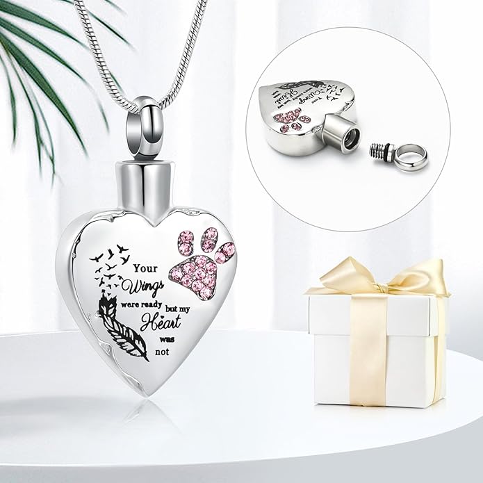 memorial jewelry Your Wings were Ready, But My Heart was Not Stainless Steel Carved Locket Cremation Urn Necklace for Pet Dog Cats