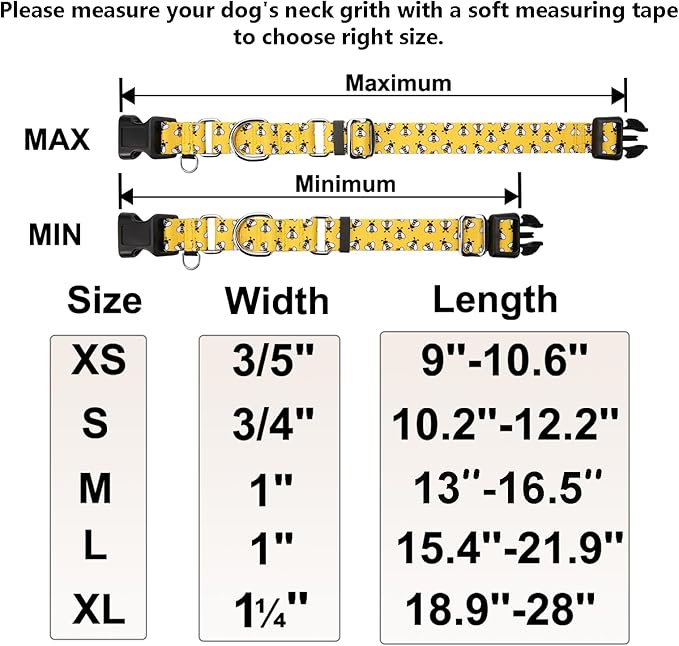 Martingale Dog Collar with Buckle Yellow Bee Dog Collar Adjustable Cute Design Patterns (Bee, Small)