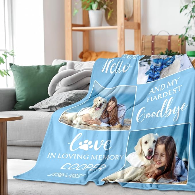 Pet Memorial Blanket Gift - Personalized Dog Memorial Blanket with Photo Name, Pet Sympathy Gifts for Dogs Lovers, Custom Loss of Dog Grief Blankets, Pets Remembrance Bereavement Gifts (3 Photos)