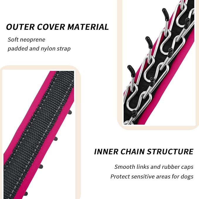 Martingale No Pull Dog Collar for Large Medium Small Dogs, Heavy Duty Nylon Reflective Adjustable Anti Pull Slip Collar with Buckle for Training Walking L Black Hot Pink