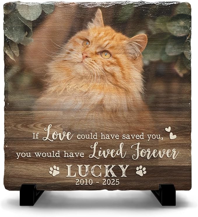 Custom Memorial Gifts: Square Headstone - Cat Paw Prints, Grave Decorations for Dog Cemetery, Photo Frame Stamped in Pet Lovers' Hearts, Meaningful Gift to Keep Your Furry Friend
