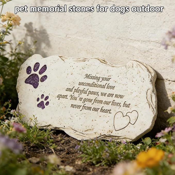 jinhuoba Shinning Paw Prints Pet Memorial Stones Headstones for Dogs or Cats, Resin Pet Grave Stone Plaques Tombstone Memorial Gifts Sympathy Gift for Loss of Dogs Outdoor