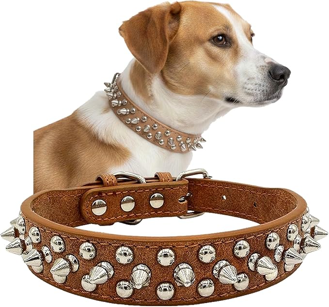 Studded Dog Collar, PU Leather Silver Dome Stud Anti-Bite Collar for Dogs, Adjustable Heavy Duty Punk Style Collar for Small Medium Large Dogs, Pitbull Mastiff Rottweiler Doberman, 5 Colors 4 Sizes