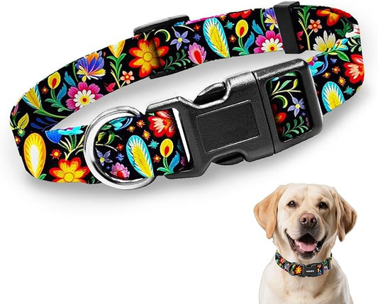 Kazazoo Dog Collar Cute and Soft Nylon Puppy Collar for Boy and Girl, Adjustable Dog Collars for Medium Large Dogs, Tropical-L