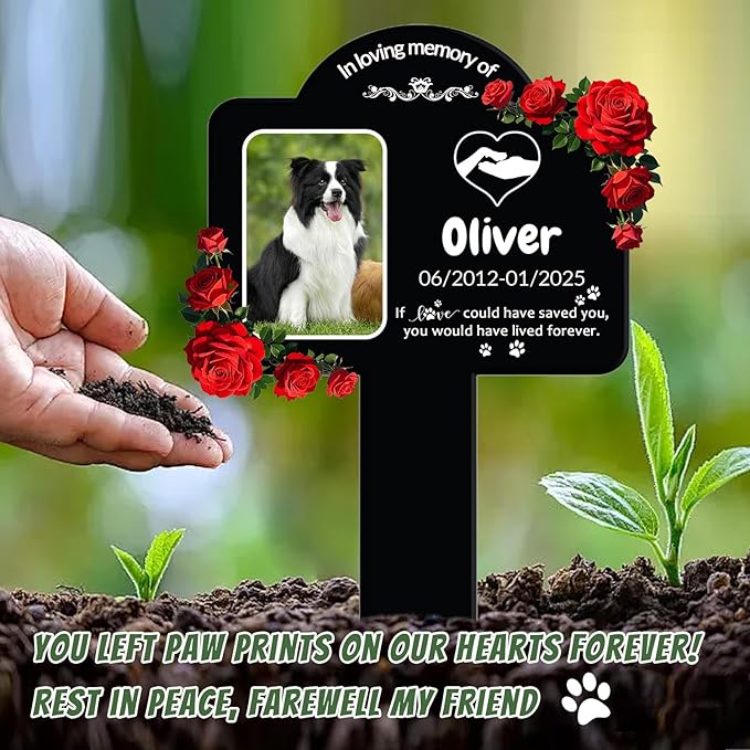 Custom Pet Grave Markers Dog Outdoor, Personalized Pet Grave Marker with Name and Date, Weatherproof Dog Headstone for Graves Outdoor Garden Yard, Pet Tombstones Sympathy Gift for Pet Loss