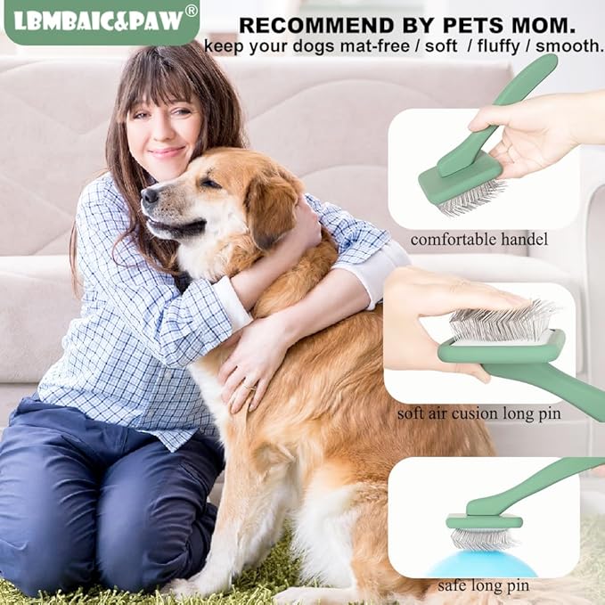 Dog Brushes for Poodle,Doodle,Bernedoodle,Chow Chow Best Slicker Brush for Thick Long Curly Hair Deshedding,Detangles,Fluffy,Grooming,Remove Loose Hair Long Pin Slicker Brush.Wood body(Large)