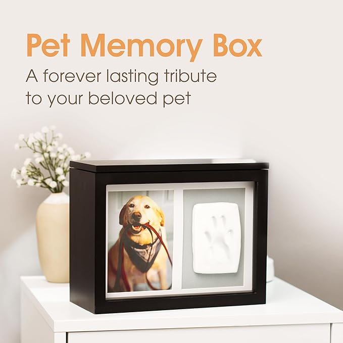 Pearhead Pet Memory Box & Urn – Solid Wood, Black Finish, Personalized Keepsake with Clay Paw-Print Kit & 4" × 6" Photo Frame – Holds Ashes, Collars, Special Toys & Memories