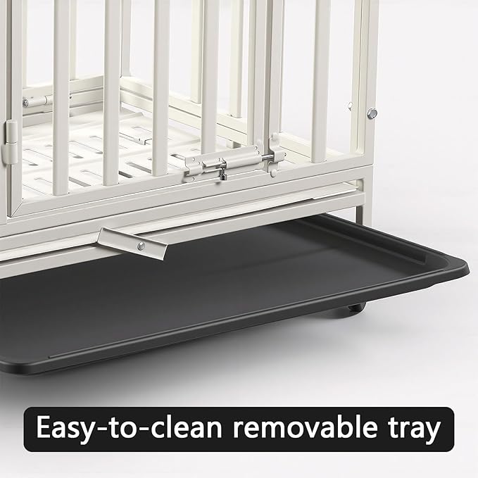 24 Inch Heavy Duty Dog Crate Cage Escape Proof Steel Kennel for High Anxiety Dogs with Sturdy Locks and Removable Tray, Small Dog Crate, White