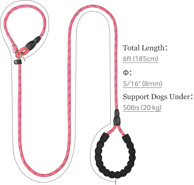TagME Slip Leads for Dogs that Pull, 6 FT No-Pull Training Leash with Lock, Escape-Proof Design, Reflective & Padded Handle for Small Dogs, Pink