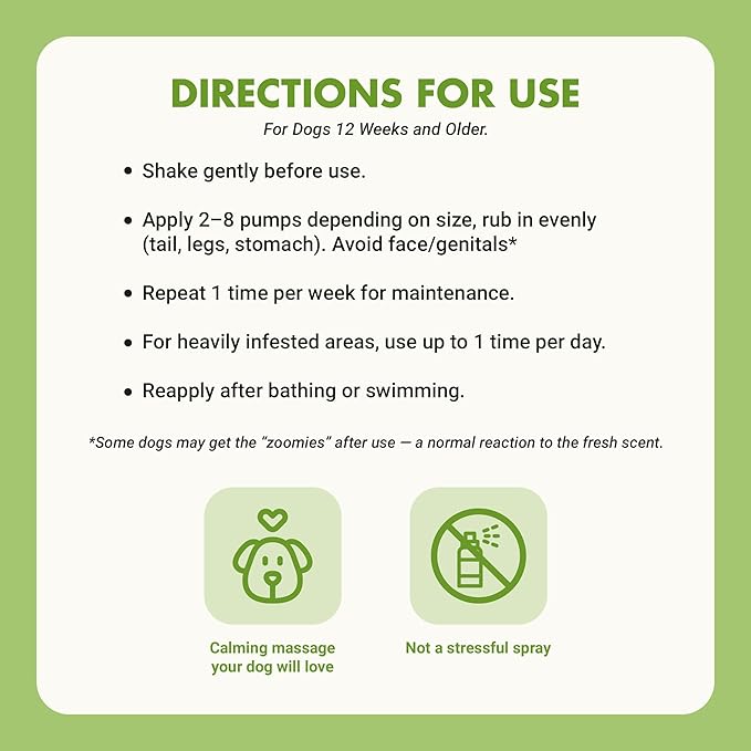 Natural Flea and Tick Topical Treatment, Repels Fleas Ticks and Mosquitoes, Quick-Dry No Residue, All Food-Grade Ingredients, 8 oz