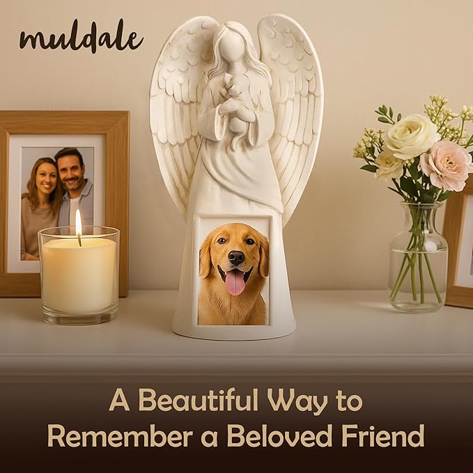 Muldale Dog Memorial Statue - Dog Photo Frame - Guardian Angel for Beloved Pet - Loss of Pet Sympathy Condolence Gifts - 11”