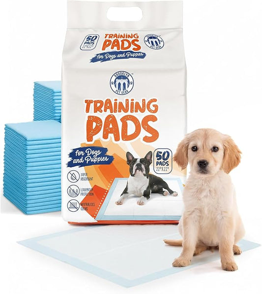 BPG Ultra Absorbent Pet & Puppy Pads – 50 Count 22"x22" Pee Pads for Dogs, Disposable Leak Proof Dog Training Pads, Quick Drying Underpads, Puppy Essentials for House Training - Brooklyn Pet Gear